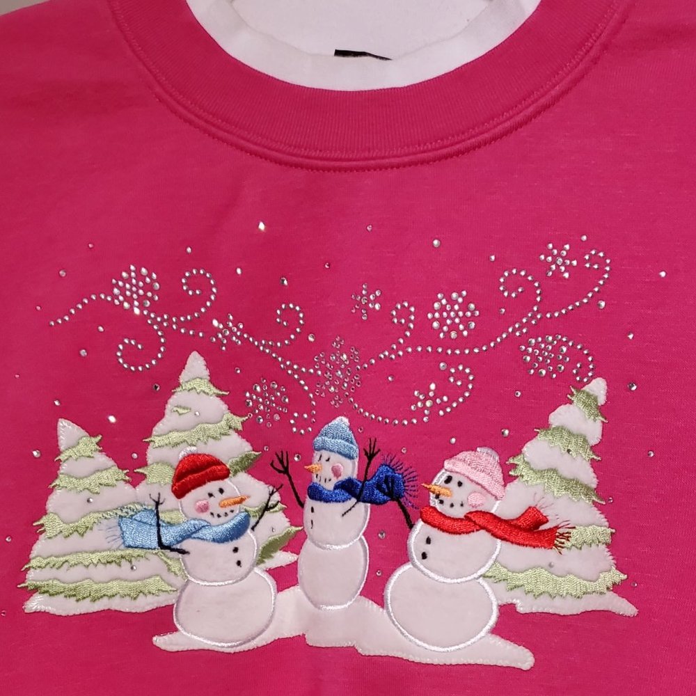 TRILLLOGY BY MORNING SUN Womens Snowman Double Collar Crewneck Sweatshirt